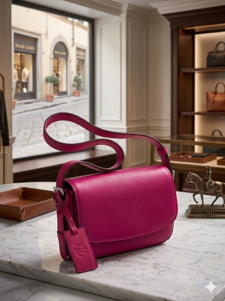 New Ralph Lauren Genuine Leather Shoulder Bag - Fuchsia Pink
